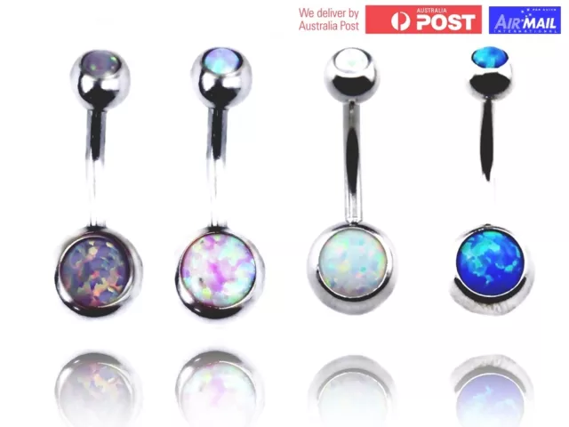 Opal Stone Gem Belly Ring Surgical Steel Navel Belly Button Bar Body Piercing