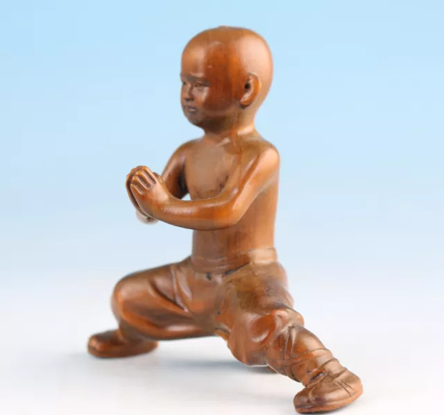 Chinese old boxwood hand carved monk buddha statue netsuke collect home deco