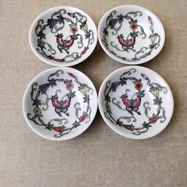 Set Of 4 Japanese Soy Sauce Dipping Dishes With Blue Crab Design - 3.5" Porcelain, Made In Japan