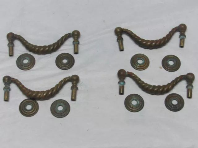 Antique Twisted Rope Bronze Brass Drawer Dresser Drop Handle Pulls (4)