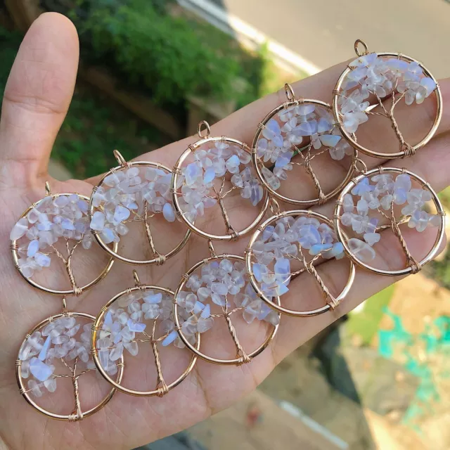 10pcs Yoga Opalite Gems Stone Tree Of Life Pendants Reiki Healing Amulet
