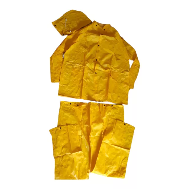 Yellow Rain Jacket Pants Overalls  XXL Fishing Hiking Snap On Hoodie 2X Safety