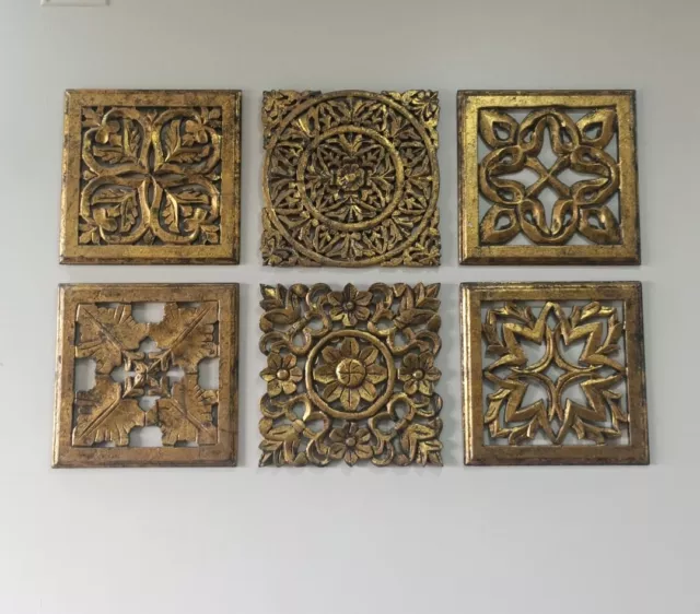 Kraft Mistry Wooden Wall Carving Decor Panel London Gold Set of6 12x12in each