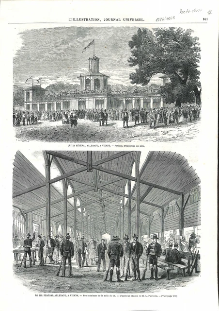 Le tir fédéral allemand à Vienne pavillon d'exposition des prix GRAVURE 1868