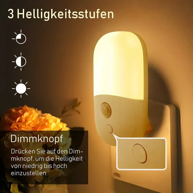 1 StüCk LED Nachtlicht Steckdose Mit Bewegungsmelder, Steckdosenlicht Helligkeit