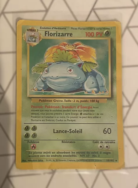 Carte Pokémon - Florizarre 15/102 Holo édition 2 - Set de base 1999 - FR