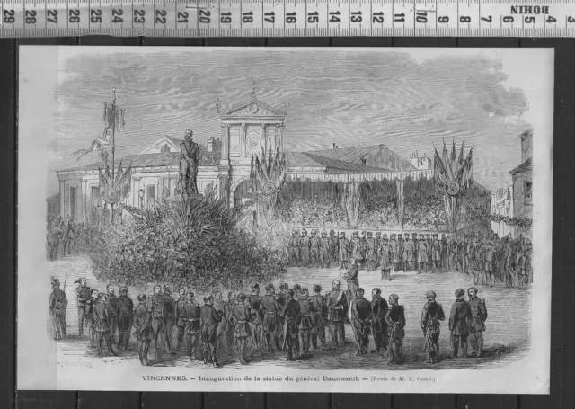 G396 / Gravure 1888 /  Vincennes Inauguration De La Statue Du General Daumesnil