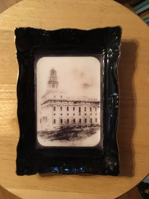 Antique Look Ceramic Dish with Vintage Photo of Nauvoo LDS Temple w Gold Edge