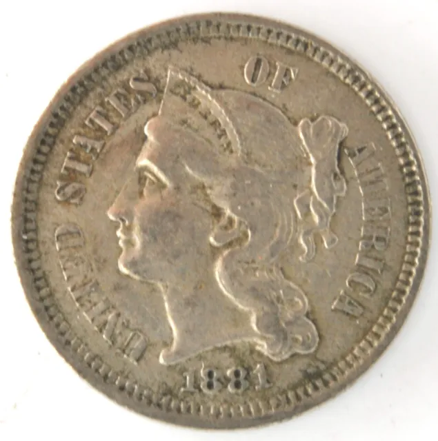 1881 III 3 Cent Nickel US Coin Liberty Head Philadelphia United States