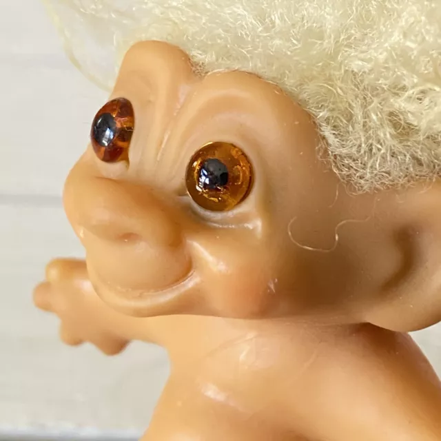 Vintage Dam 1960s Troll Doll White Hair 3” Amber Eyes 2