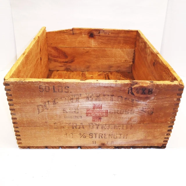 DUPONT EXPLOSIVES RED CROSS EXTRA DYNAMITE Wooden Box - Sturdy Light Nice Aroma