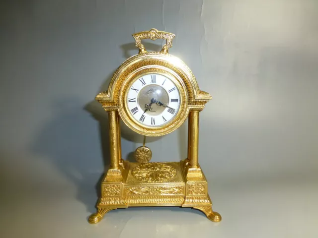 Antique German Gold Gilt Metal Case Mechanical Carriage Swing Pendulum Clock