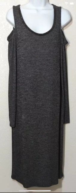 Juicy Couture Gray Knit Cold Shoulder Embellished Neck Sweater Dress Size Large