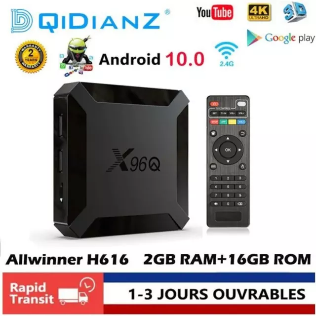 Boitier box smart TV X96Q Android 10 Dual wifi 4K ultra HD 2G 16G  Netflix Media