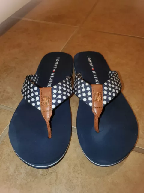 Women’s Tommy Hilfiger Flip Flop Sandals Size 7 Blue &White Logo