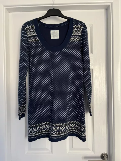 Maglione lungo Fat Face Fair Isle taglia 10 abito angora festa di Natale