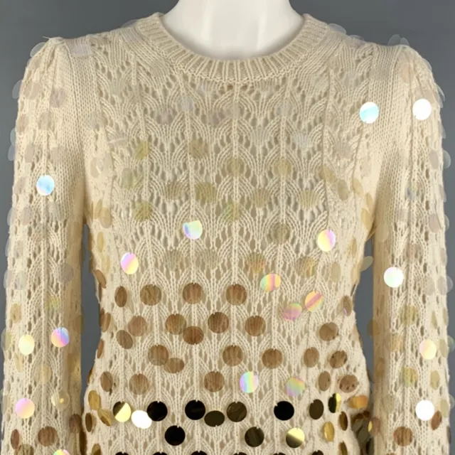 MARC JACOBS Size S Cream Gold Wool Cashmere Payettes Sweater 2