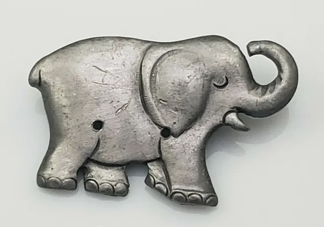 Vintage Elephant Brooch Pin Pewter Silver Tone Figural Animal Trunk Up Adorable!