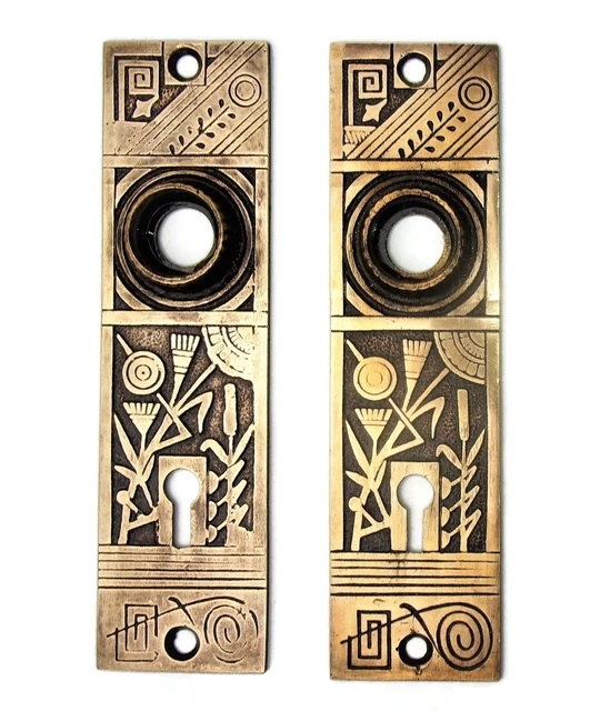 Pair Antique Vintage Victorian Eastlake Ornate Backplates Door Plates Reclaimed