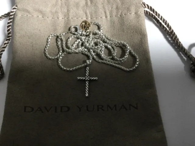 David Yurman Sterling Silver diamond cross Box Chain Necklace with 14k gold 24”