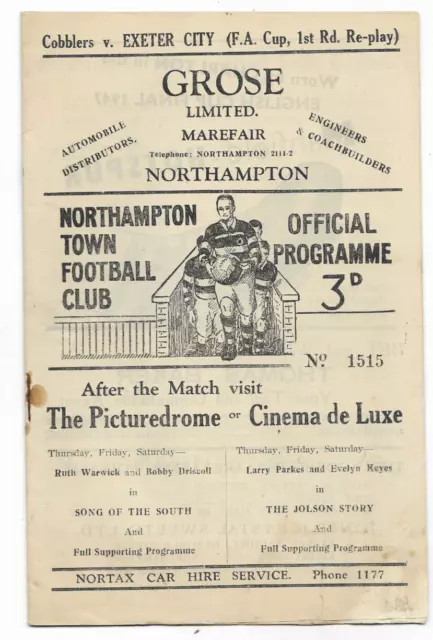 1947/48 FA Cup 1st Round Replay - NORTHAMPTON TOWN v. EXETER CITY