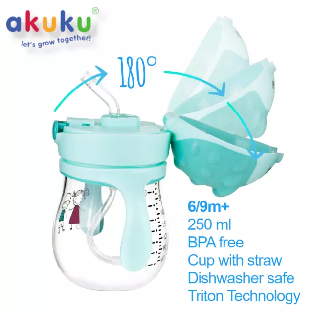 Akuku 250ml Trainingstasse mit STROH Schwerkraftkugel auslaufsicher Baby Schluckflasche 2