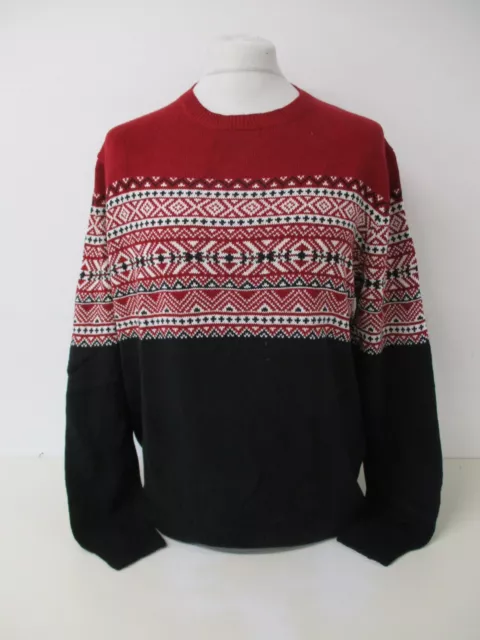 Fairisle Icelandic Pattern Sweater,  Black & Red Jumper, Large, To Fit 44" Chest