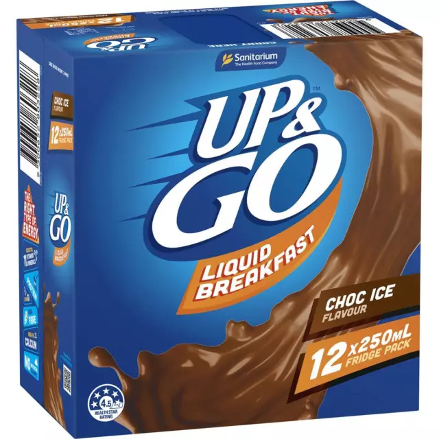 Up & Go Chocolate Milk Liquid Breakfast Cartons 250ml X 12 Cartons