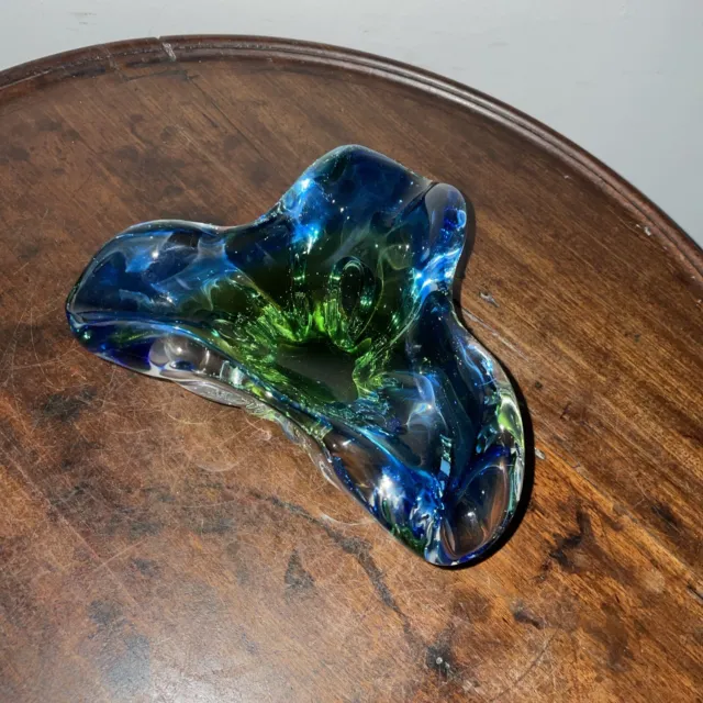 Chribska Sommerso Art Glass Bowl Josef Hospodka Blue Green Czech