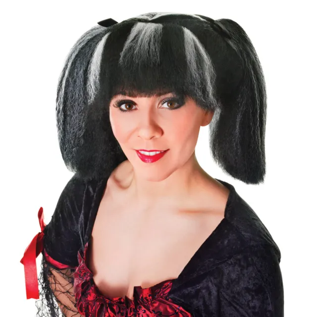 Black Steampunk Wig Halloween White Pigtails Schoolgirl Fancy Dress Accessory