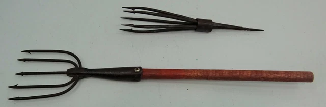Vintage Pair of Blacksmith Made Fish Gigs, All Hand Forged, 19th C.