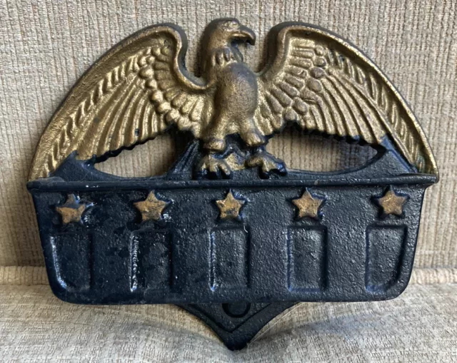 Vintage MCM Wilton Golden Eagle Black Cast Iron Match Holder 220E Wall Mount