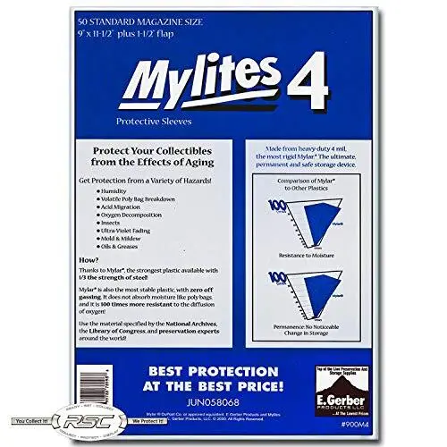 Mylites 4 Magazine Mylar Sleeves 9" x 11 1/2" Plus 1 1/2" Flap