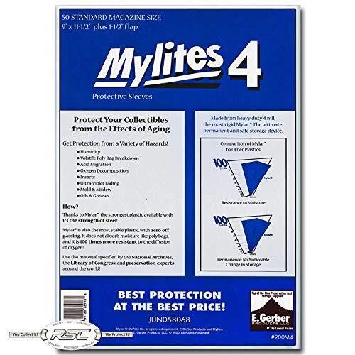 Mylites 4 Magazine Mylar Sleeves 9" x 11 1/2" Plus 1 1/2" Flap