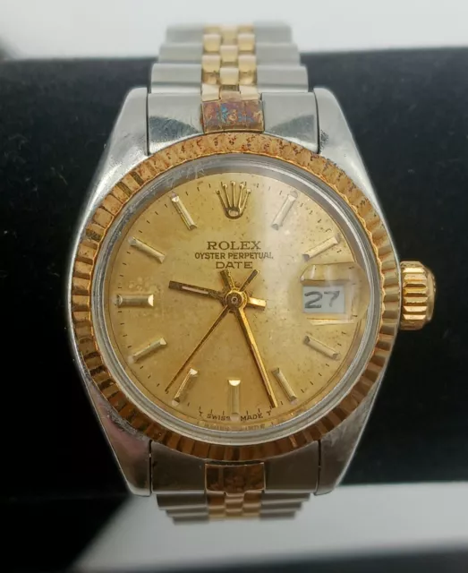 Vintage Ladies Rolex Date Oyster Perpetual 14k Gold/Stainless Steel Watch