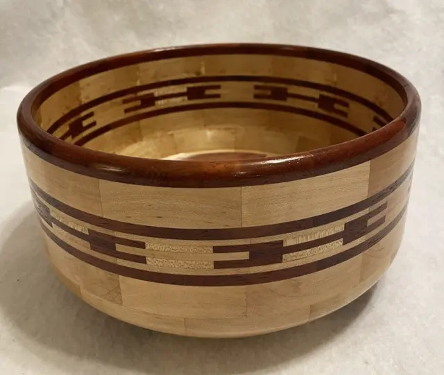 Handmade Segmented 9” Wooden Salad Bowl, Fruit Bowl