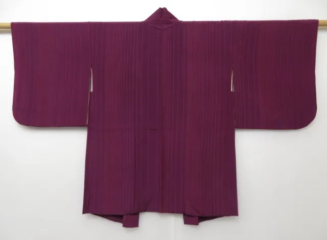 0921T06z550 Vintage Japanese Kimono Silk HAORI Grape Stripe