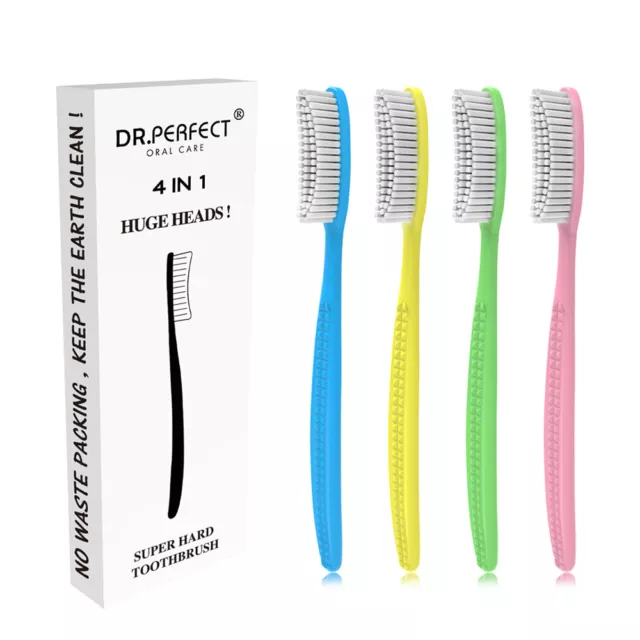 Super Hard Toothbrush For Smokers Frim Bristles Large Brush Head Pack of 4