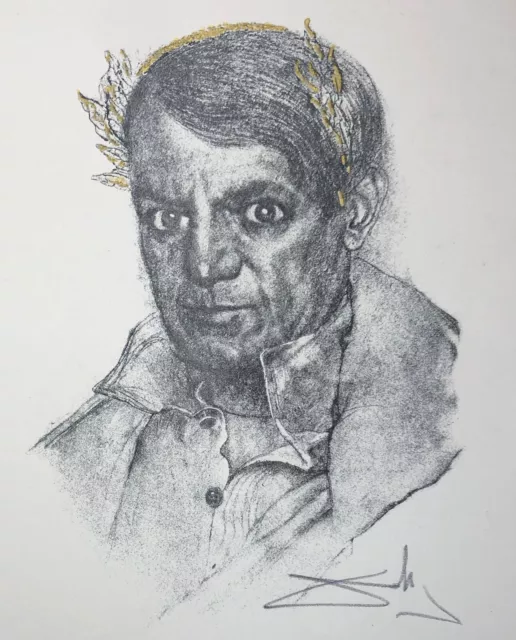 Portrait De Pablo Picasso Par  Salvador Dali Lithographie Vers 1980.