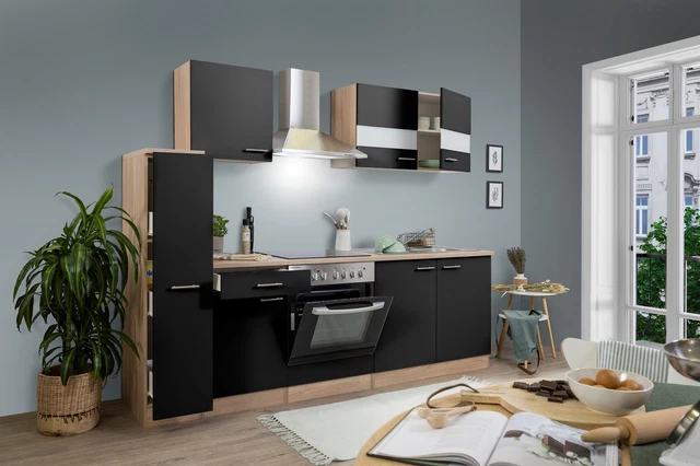 Cucina attrezzata cucinino Rovere Nero Merle 240 CM