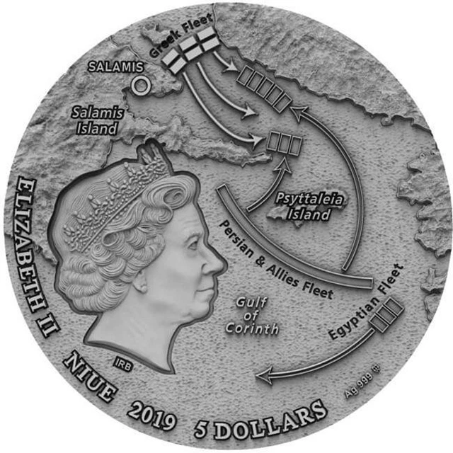 2019 Niue 2 oz Antique Silver Sea Battles - The Battle of Salamis 2