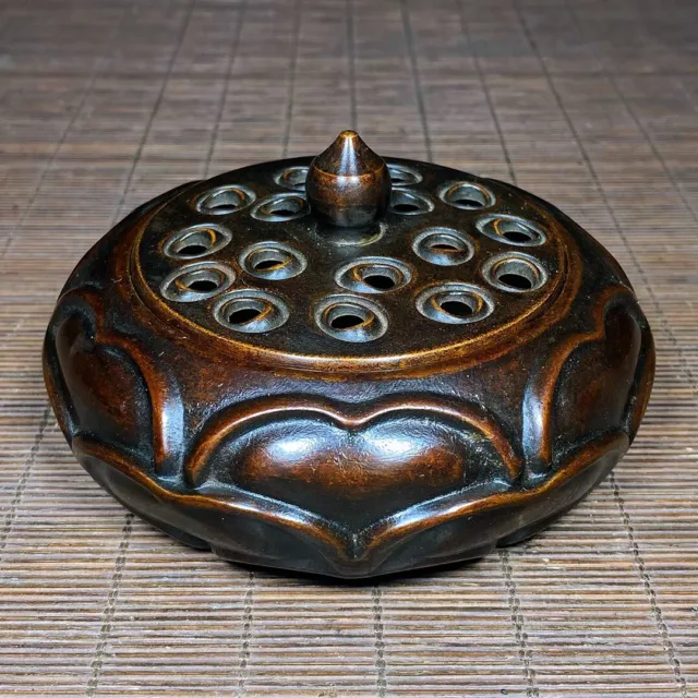 Chinese old copper handmade lotus exquisite incense burner