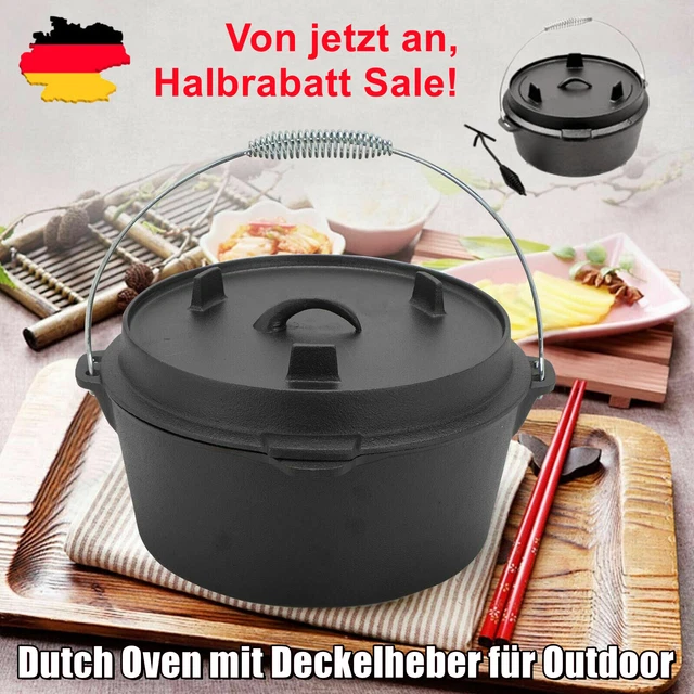 Tragbare Dutch Oven BBQ Feuertopf Gusseisentopf Schmortopf für Camping Outdoor