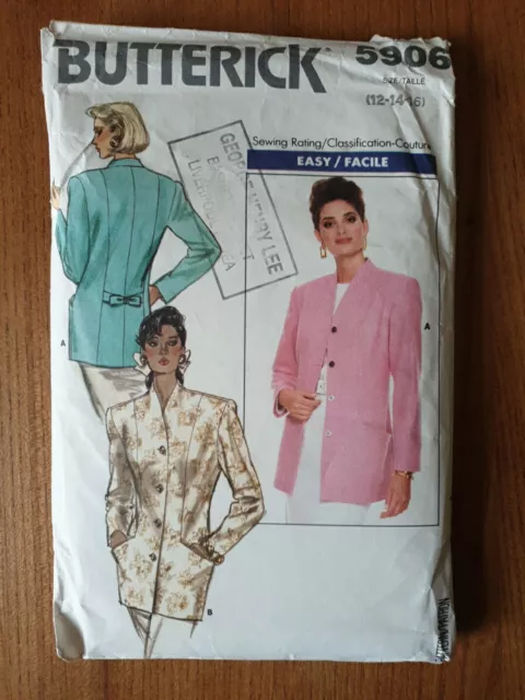 Butterick 5906 hoher Kragen lange Leinenjacke Blazer 80er Jahre Nähmuster