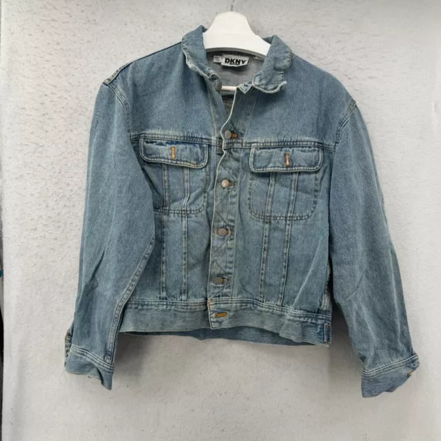 DKNY Jacket Women’s Small Blue Jean Denim Trucker Jacket Distressed Vintage Y2K