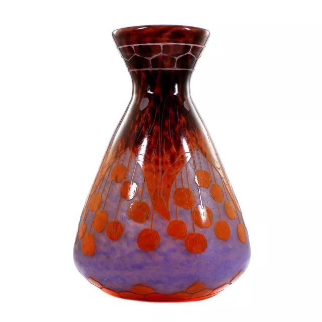 Vase mit farbigem Überfang und Traubendekor, Le Verre Francais, um 1920