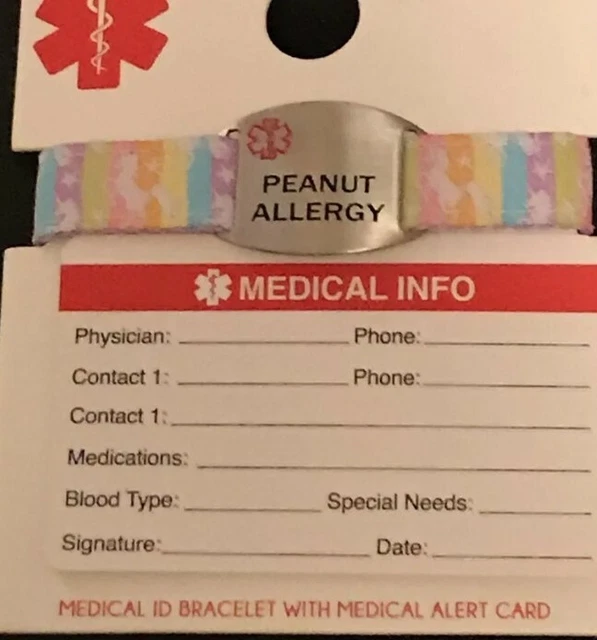 Pulsera de tela unicornio ajustable para alergia al maní con identificación médica (T16)