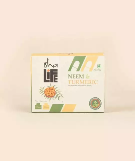 3 X Isha Life Neem Turmeric Powder in Veg Cap Combo Pack of 100 pc each PACK OF3