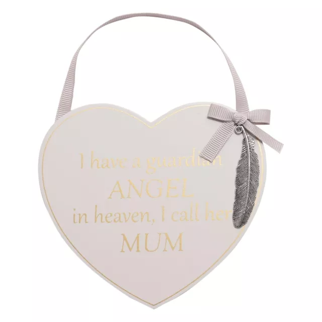 Madera Corazón Memorial Colgante Placa Con Pluma Accesorio - Mamá