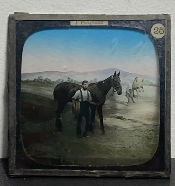 John Ploughman & Horse  Farming No.25- Hand Tinted Glass Magic Lantern Slide